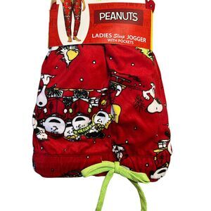 Ladies Brilliant Red Peanuts Snoopy Lounge Sleep Jogger Pants Size L (12-14)